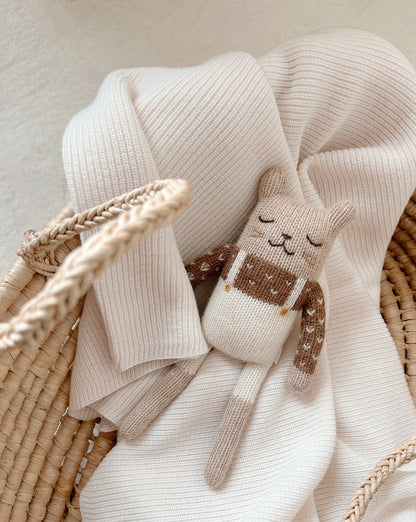 Manta de lana merino color crema